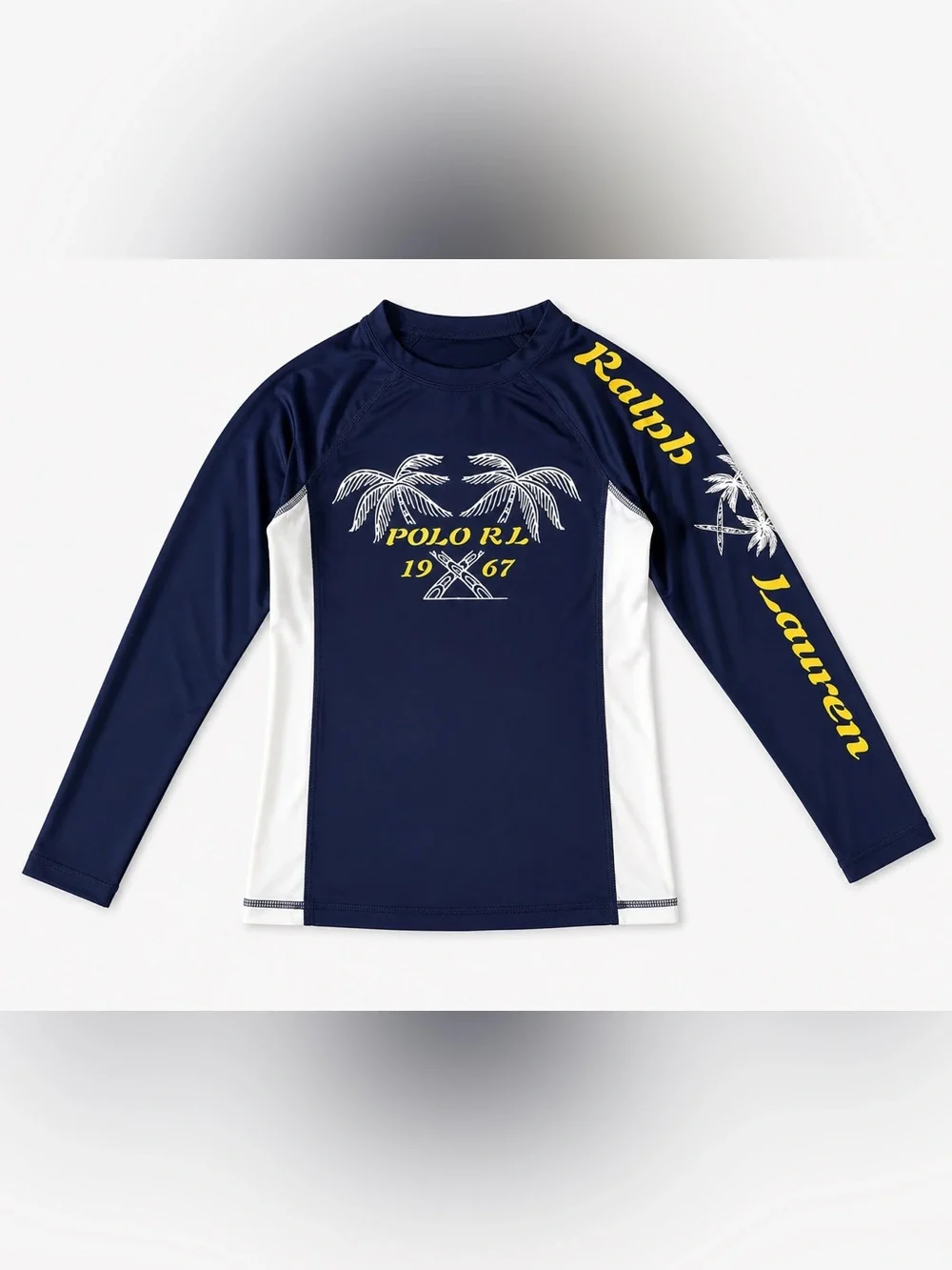 Polo Ralph Lauren Boys Navy Palm Tree Rash Guard Swim Shirt Size 5